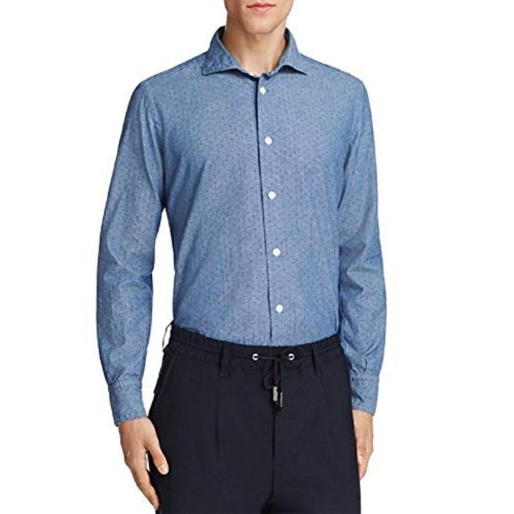 Eleventy Patterned Chambray Regular Fit Button Down Shirt
